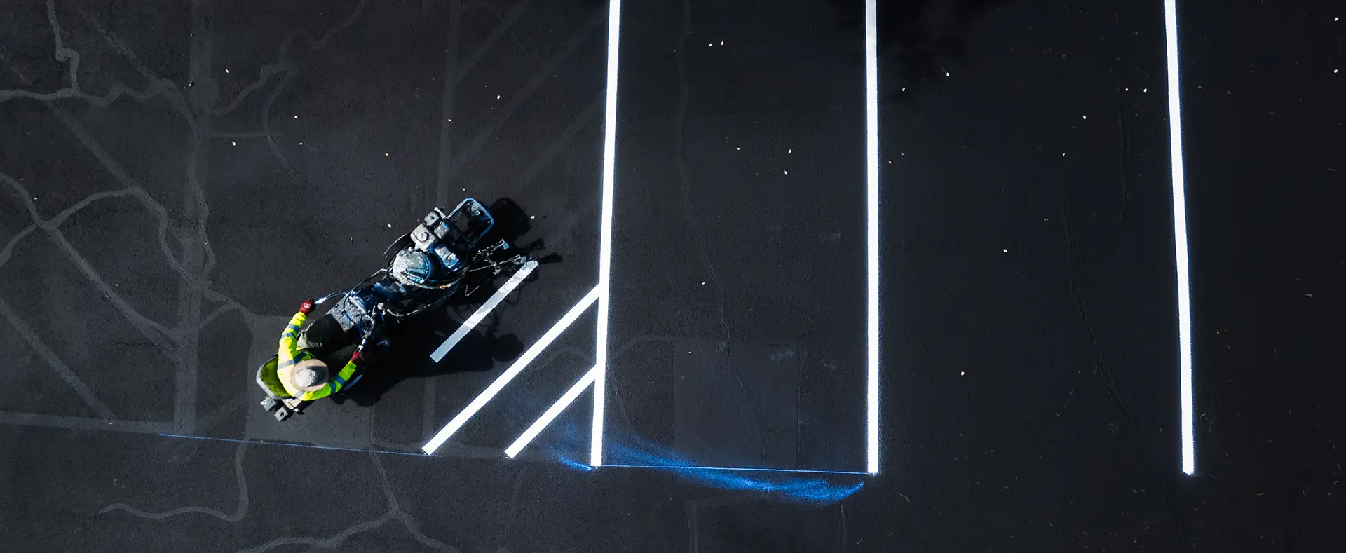 aerial view of parking lot spaces