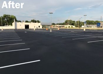 after picture of a parking lot completed by asphalt seal & repair in green bay, wi
