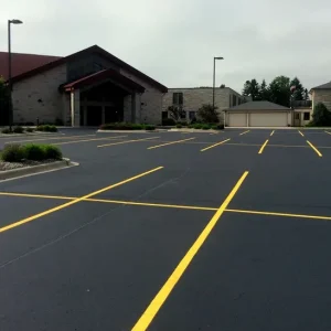 church parking lot freshly paved