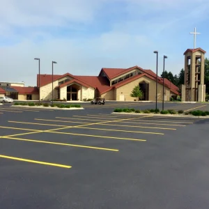 church parking lot after having been paved