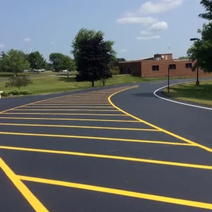 freshly paved commercial parking lot